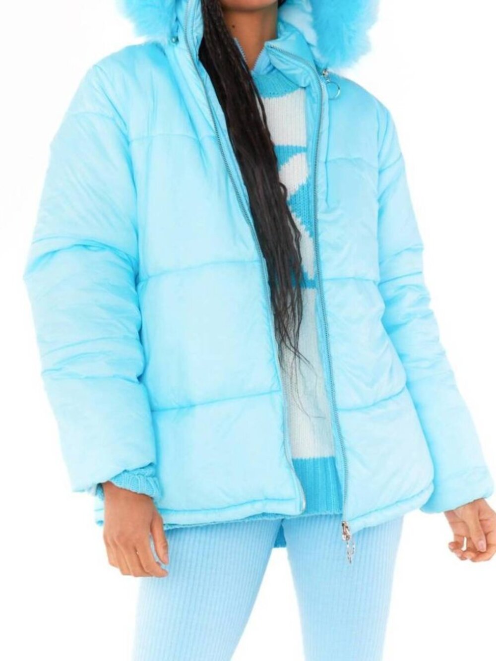 NWT - SHOW ME YOUR MUMU Snowbird Puffer Jacket in Powder Blue with Faux Fur, SM - Picture 3 of 5